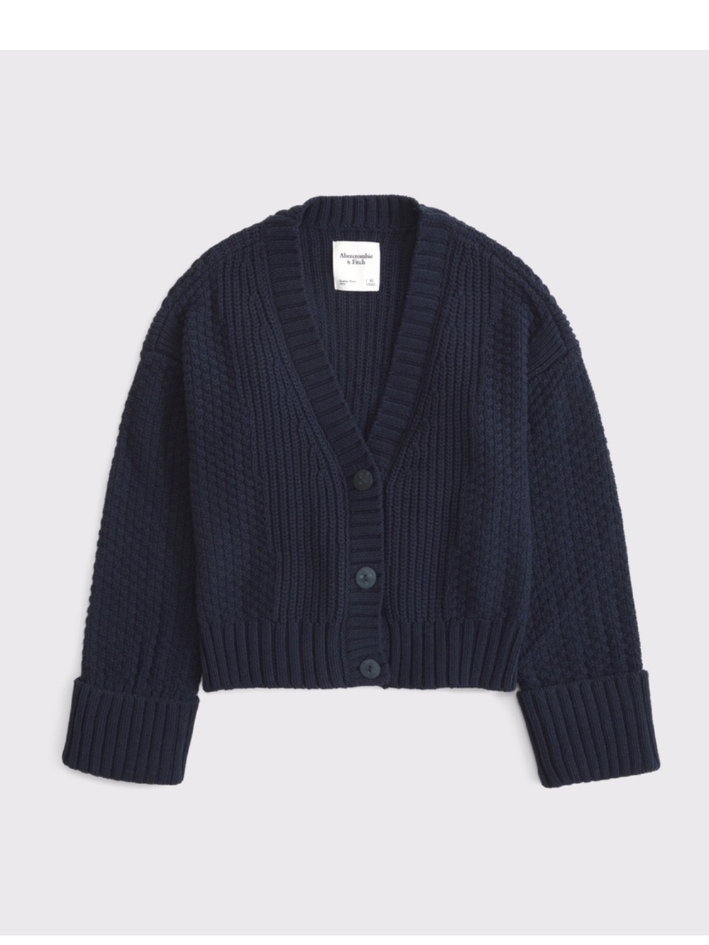Abercrombie & Fitch Navy Cropped Chunky V‑Neck Button Cardigan